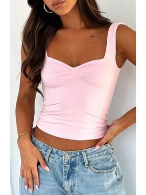 White Fox Boutique Baby Pink Love Of Summer Modal Crop Tank Top- Size Large